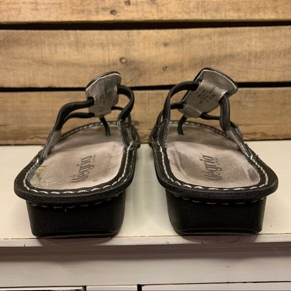 Alegria Pisa Leather Thong Sandal With Pearl Trim Black Size 37 - Picture 5 of 9